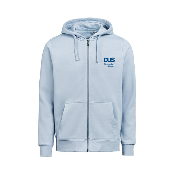 DUS-Zip-Hoodie Unisex mit Logo und Personalisierung / Hellblau / Vorbestellung bis KW 38