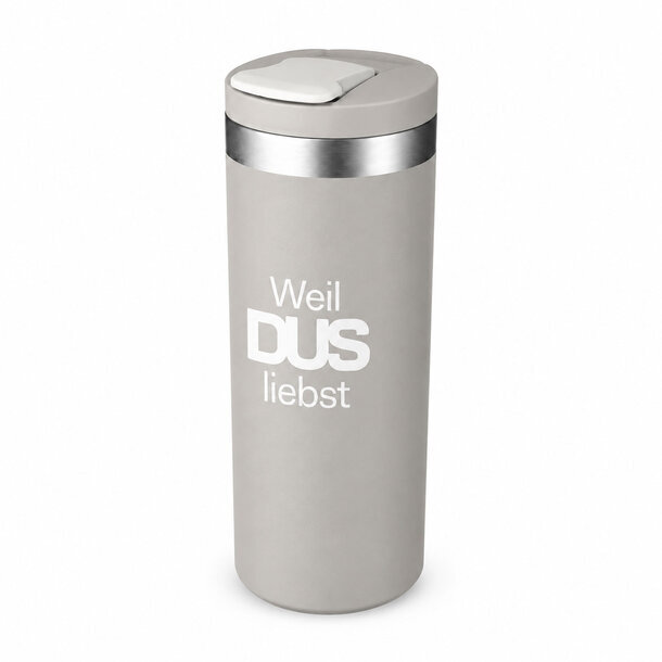 Stanley 1913® Transit Fliptop Thermobecher 350 ml – Grau mit Gravur „Weil DUS liebst“